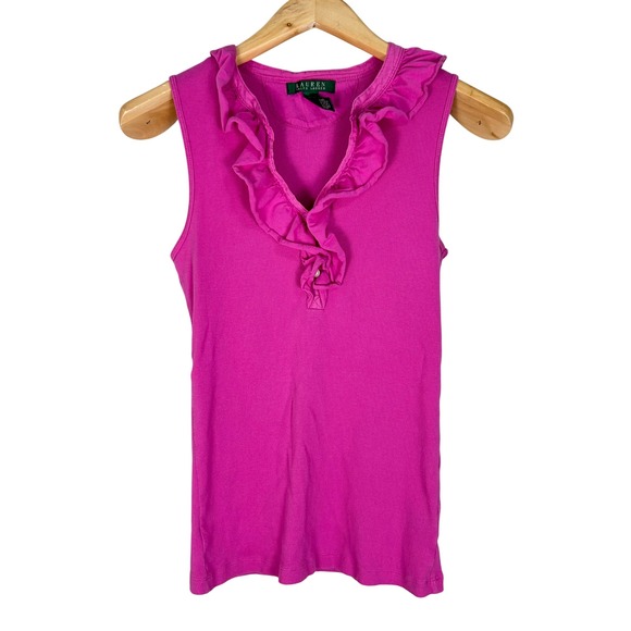 Lauren Ralph Lauren Tops - Lauren Ralph Lauren Y2K Tank Top Ribbed Ruffle Hot Pink Women's Small Preppy